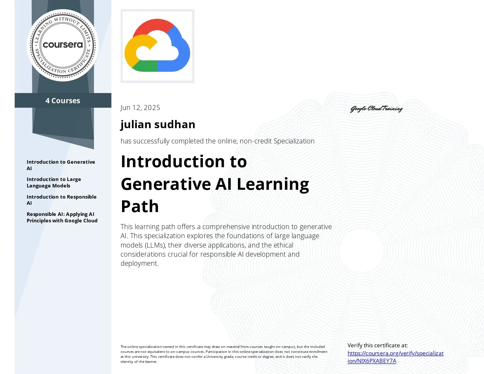Generative AI Learning Path Certificate