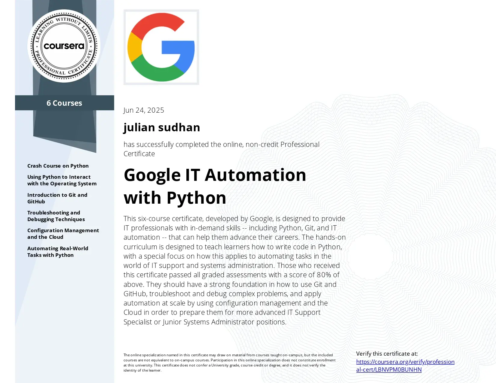 Google IT Automation Certificate