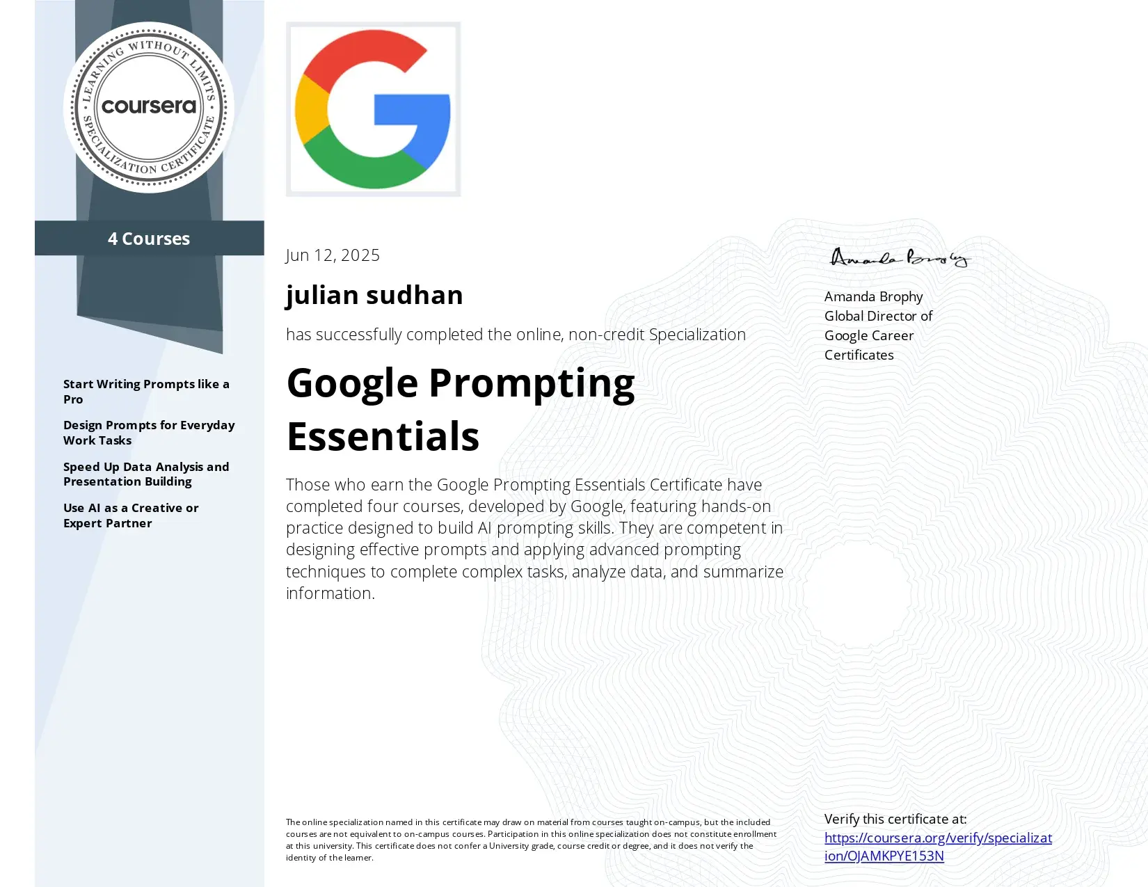 Google Prompting Certificate