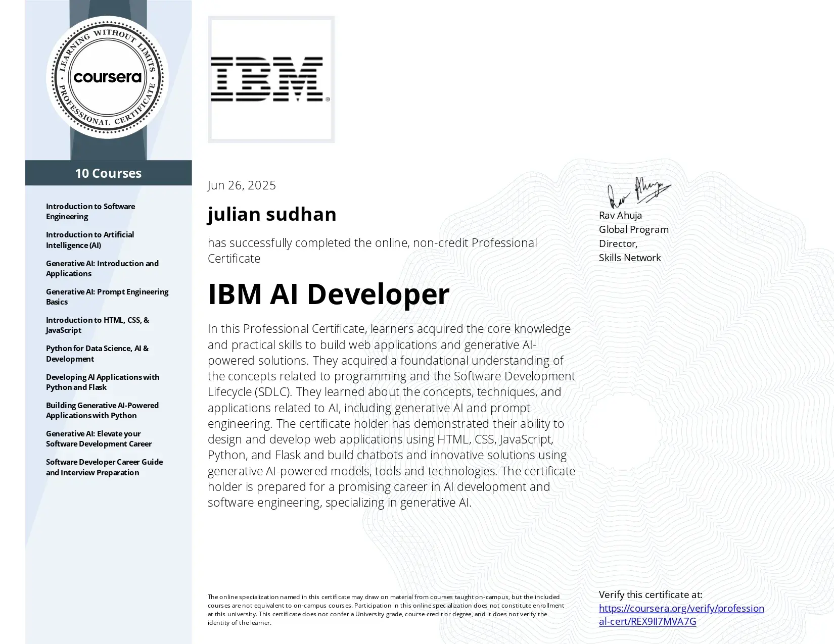 IBM AI Developer Certificate